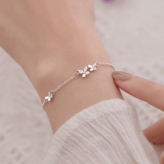 925 Silver Diamond-Studded Butterfly Bracelet Women's