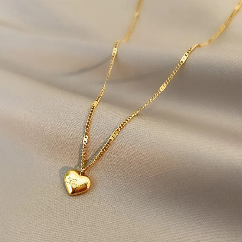 316L Stainless Steel Gold Love Heart Necklaces For Women