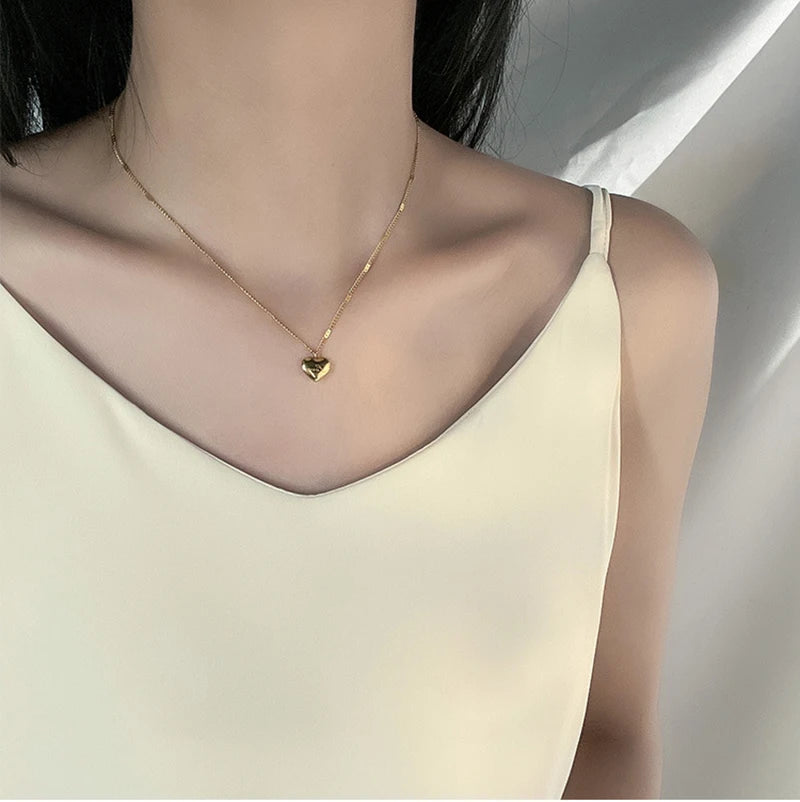 316L Stainless Steel Gold Love Heart Necklaces For Women