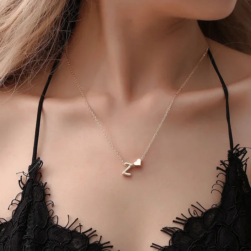 Tiny Heart Dainty Initial Necklace Gold Silver Color Letter Name Choker