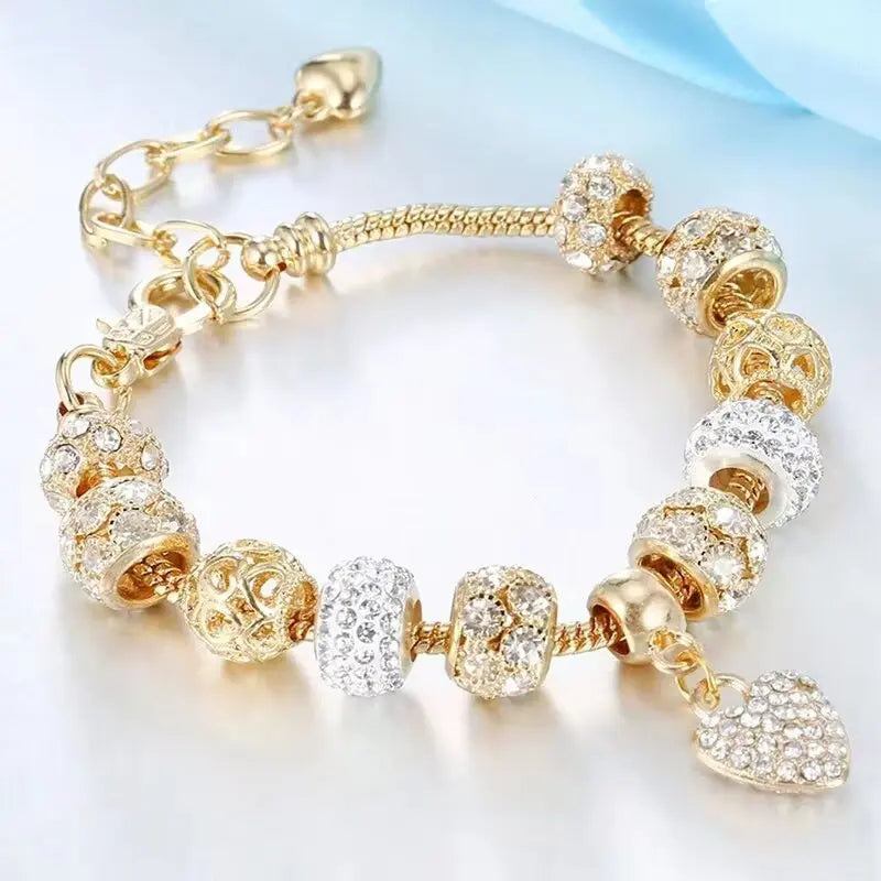 1PC Women's Fashion Multi Element Beaded Love Pan Family Bracelet Jewelry