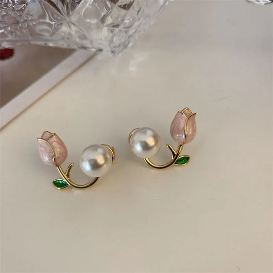 French Tulip Flower Stud Earrings Women's