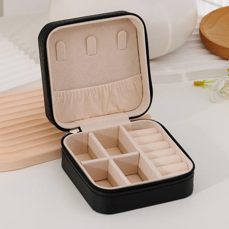 Jewellery Storage Box, Portable Jewellery Box with Zip, 4 Grids,