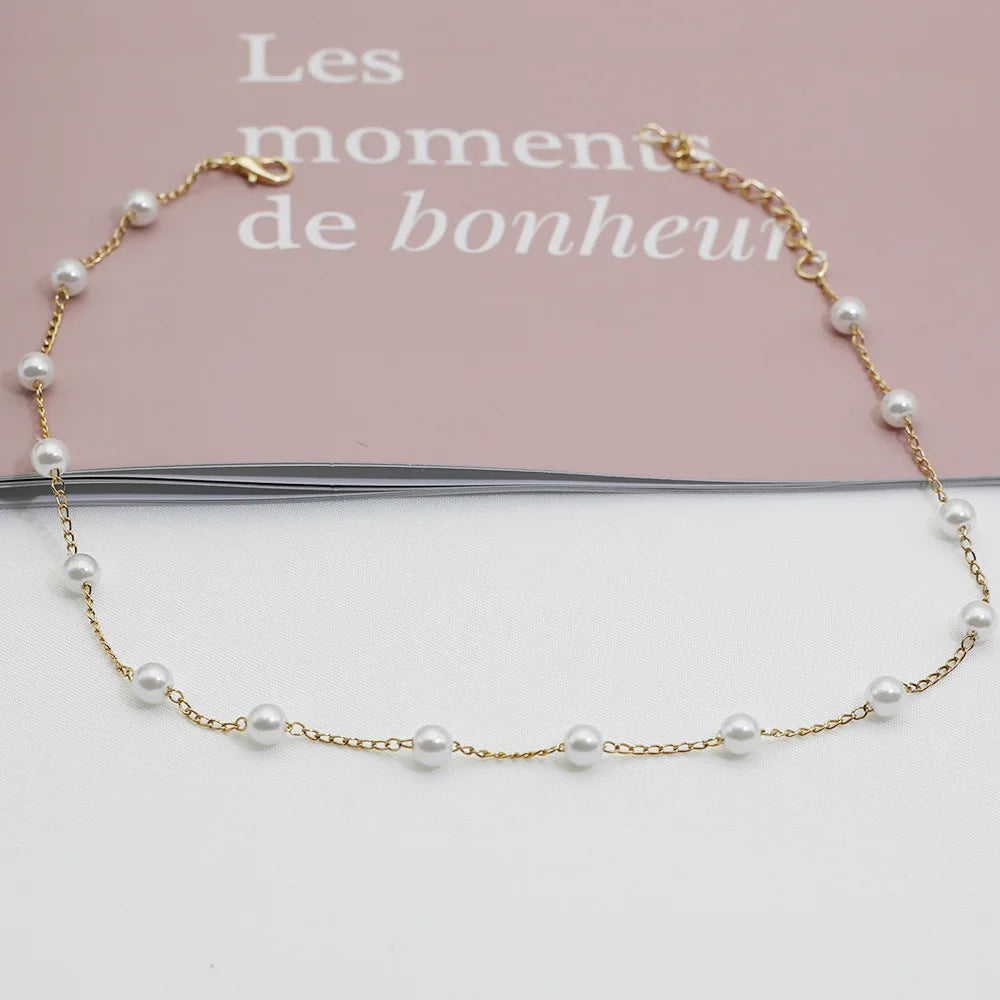 Women's Neck Chain Pearl Lace Gold