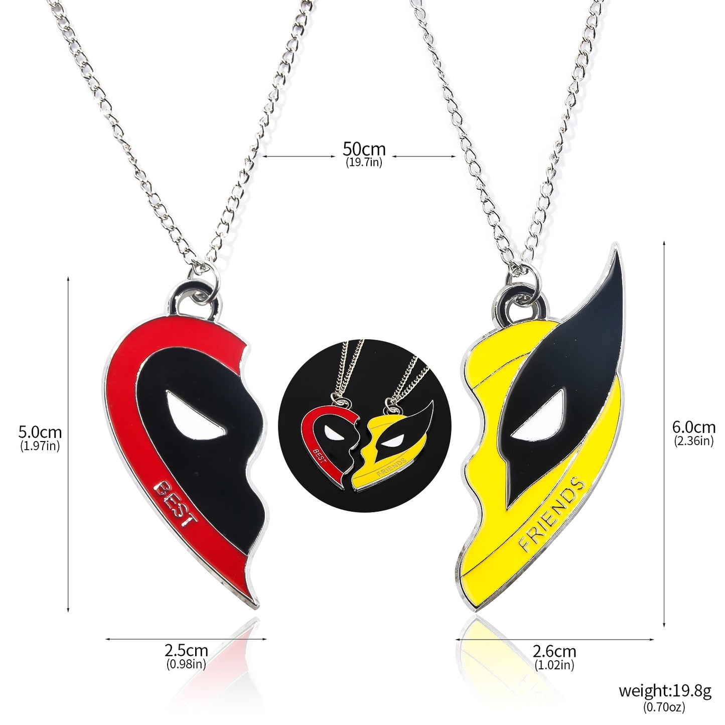 Deadpool and Wolverine Best Friends Necklace Set Split Heart Matching Pendant Necklace