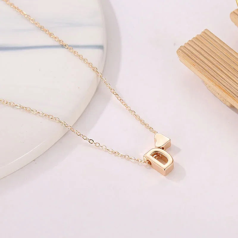 Tiny Heart Dainty Initial Necklace Gold Silver Color Letter Name Choker